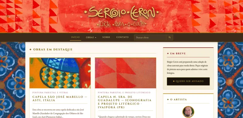 Página inicial do site Sérgio Ceron Arte Sacra